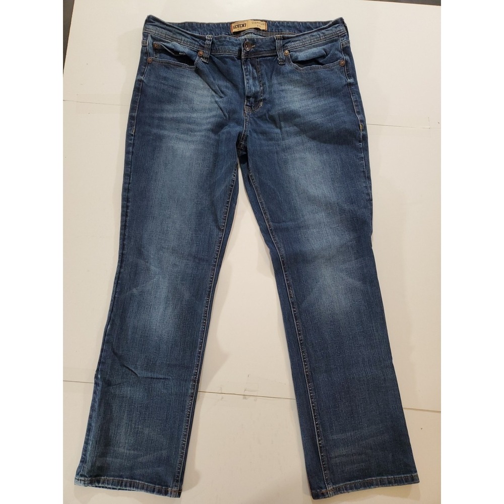 Seven7 Men's‎ Premium Denim Straight Fit Jeans W36 L32 Blue Stretch Denim